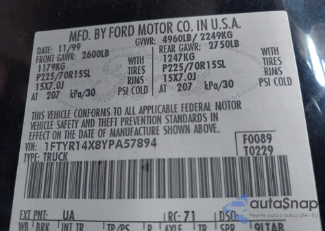 2000 Ford Ranger Xlt из США, поврежденный, VIN 1FTYR14X8YPA57894